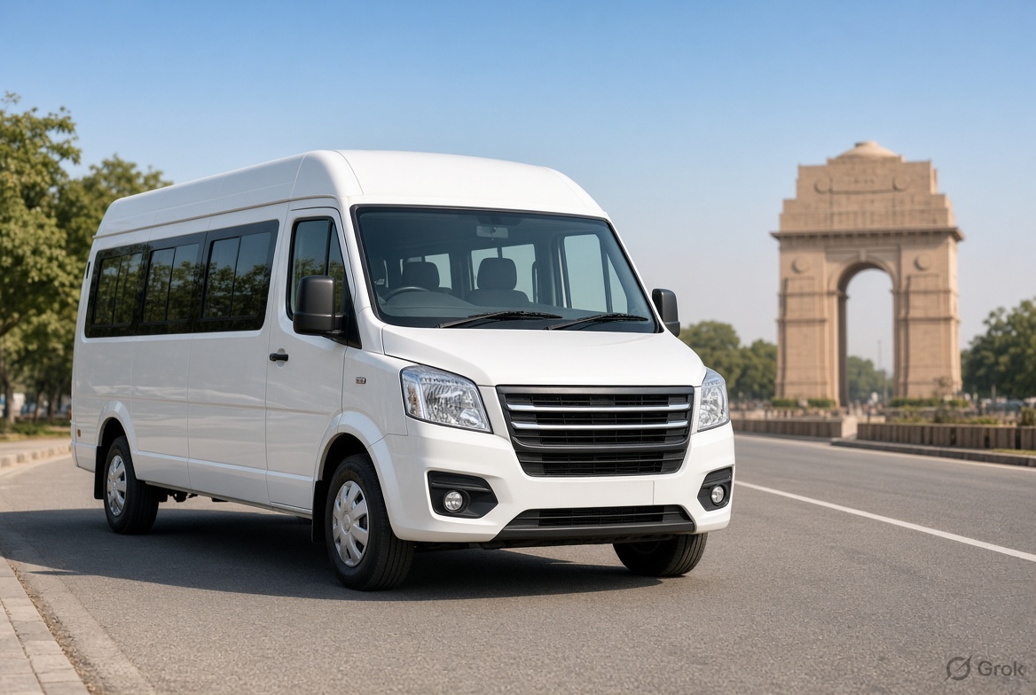 12 seater Tempo Traveller hire in Delhi with luxury interior, comfortable seats and premium travel features